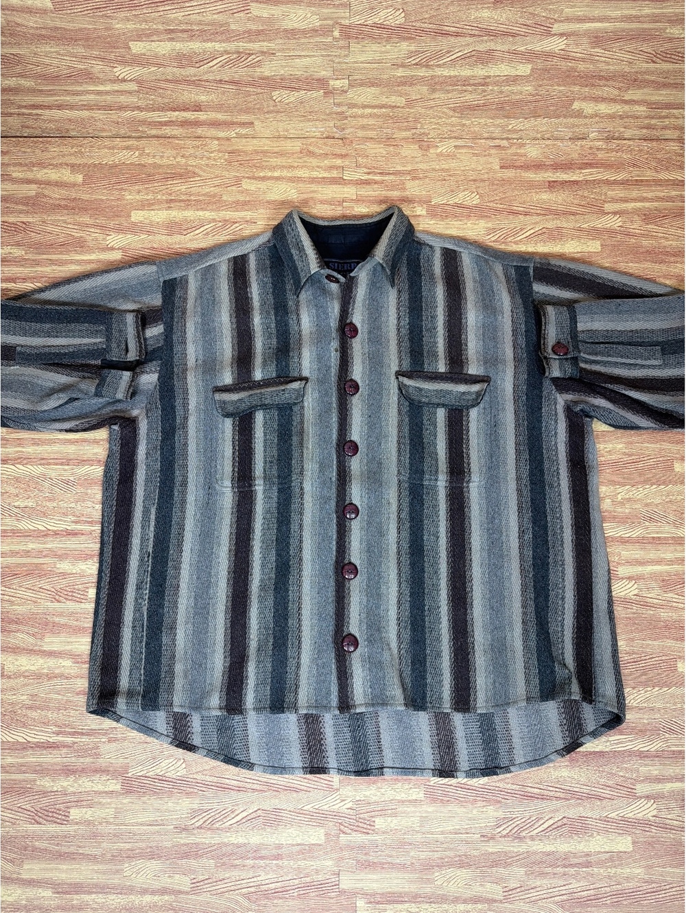 Vintage Sierra Pacific Wool Blend Striped Shirt Jacket Men’s Large Western